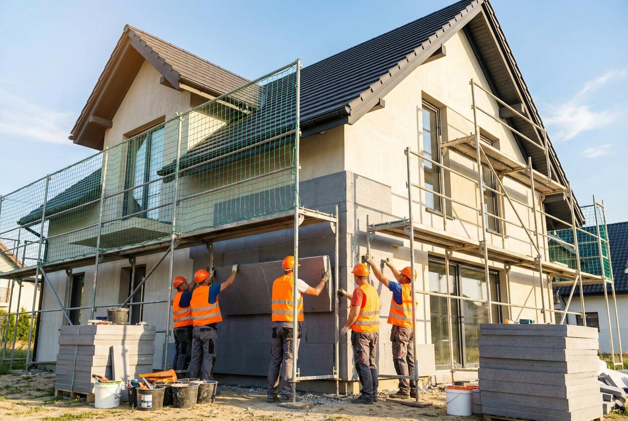 Profesjonalne docieplenie domu jednorodzinnego w Stalowej Woli - ekipa REM-BUD przy pracy